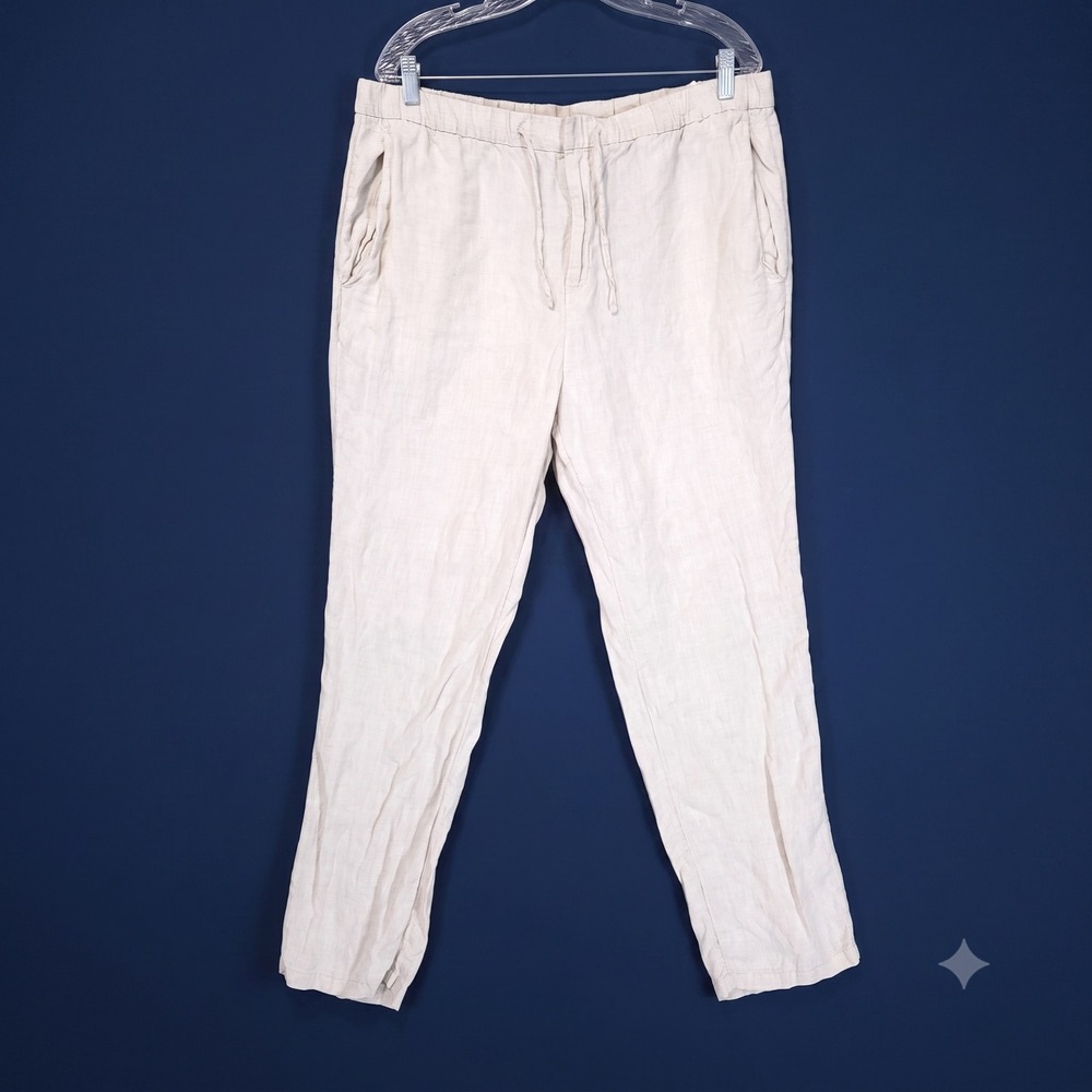 HM Regular Fit Linen Blend Pants Mens L 36x29 Beige Drawstring Coastal Summer